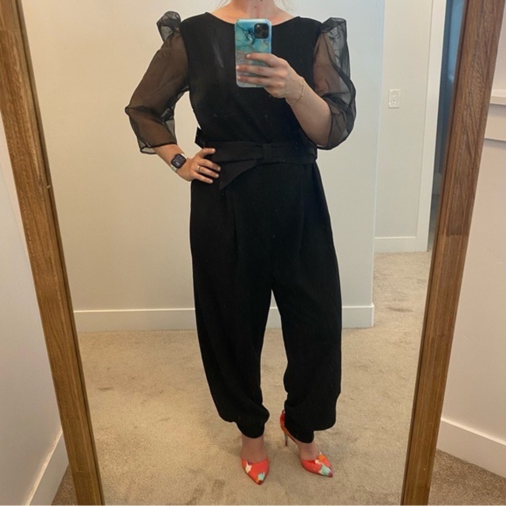 Organza Sleeve Jumpsuit With Belt